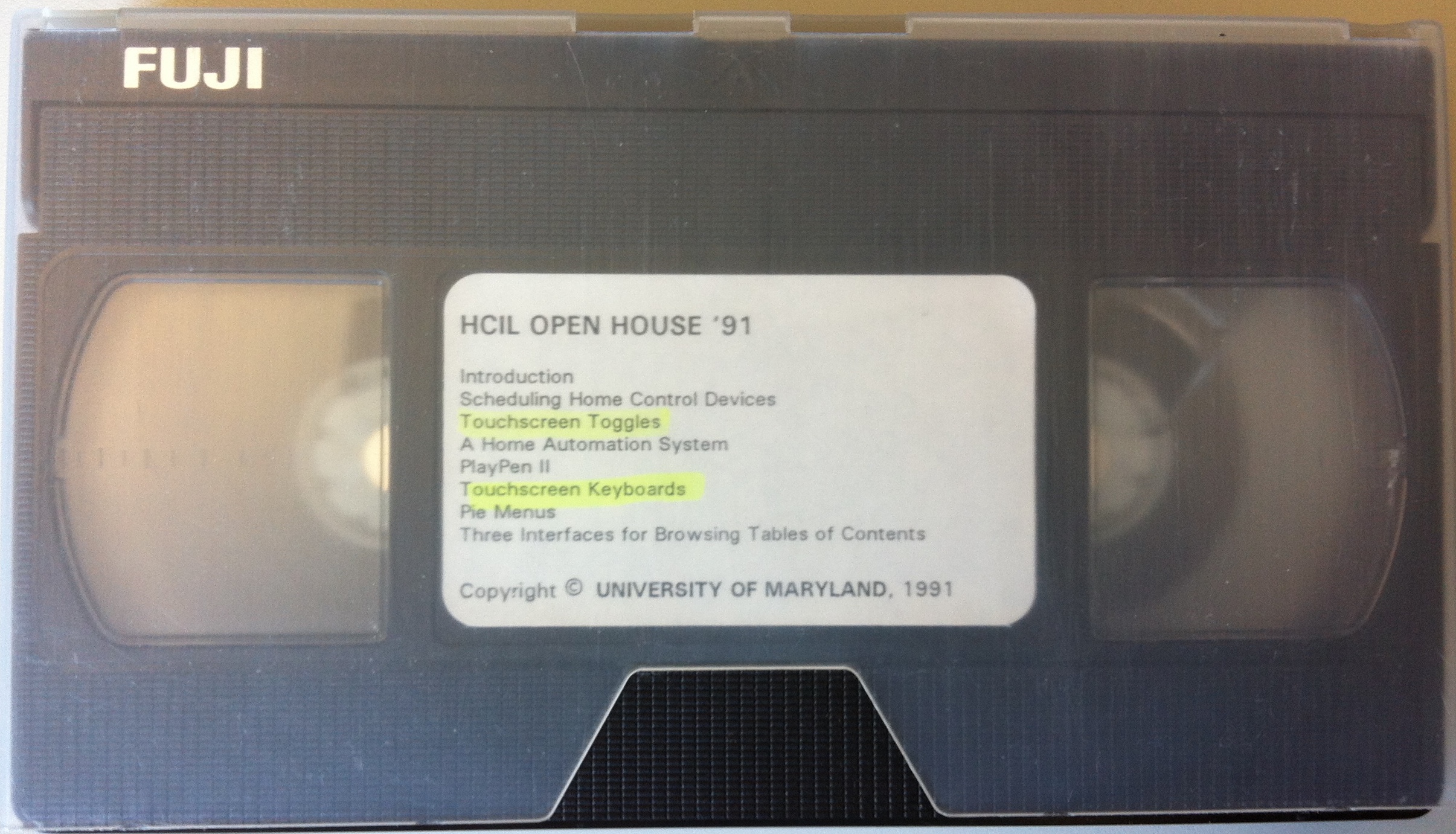 A rectangular VHS videotape of the 1991 HCIL Video