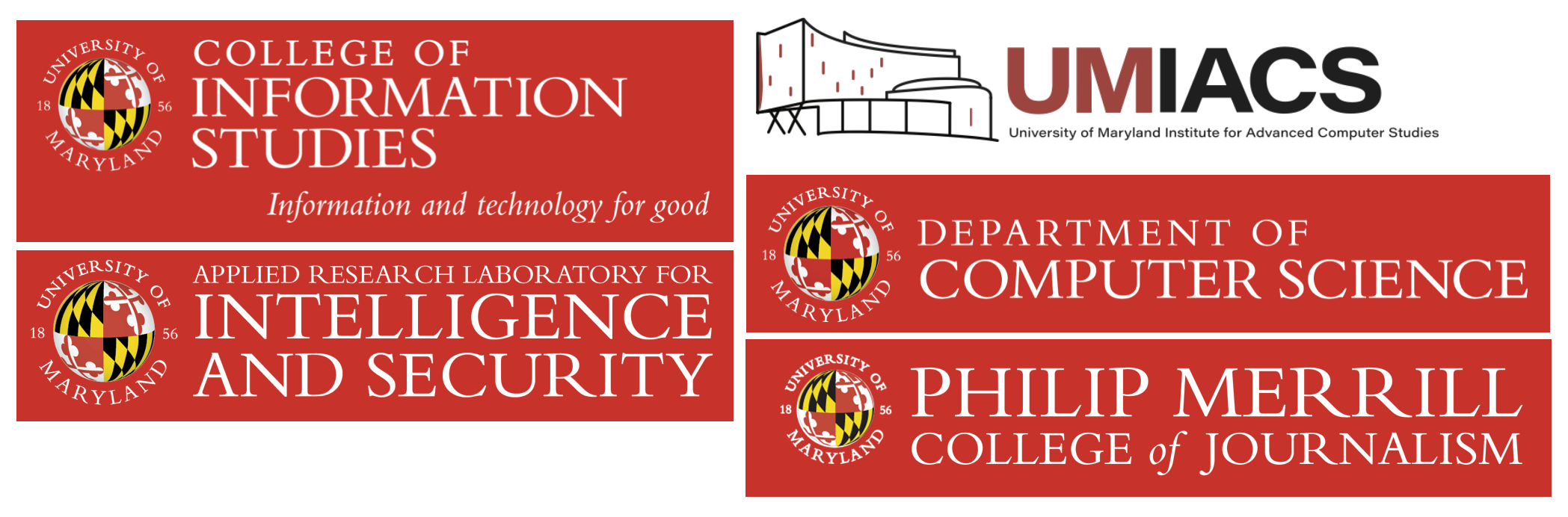 Logos of campus sponsors: College of Information Studies, UMIACS, Applied Research Laboratory for Intelligence and Security, Department of Computer Science, and Philip Merrill College of Journalism